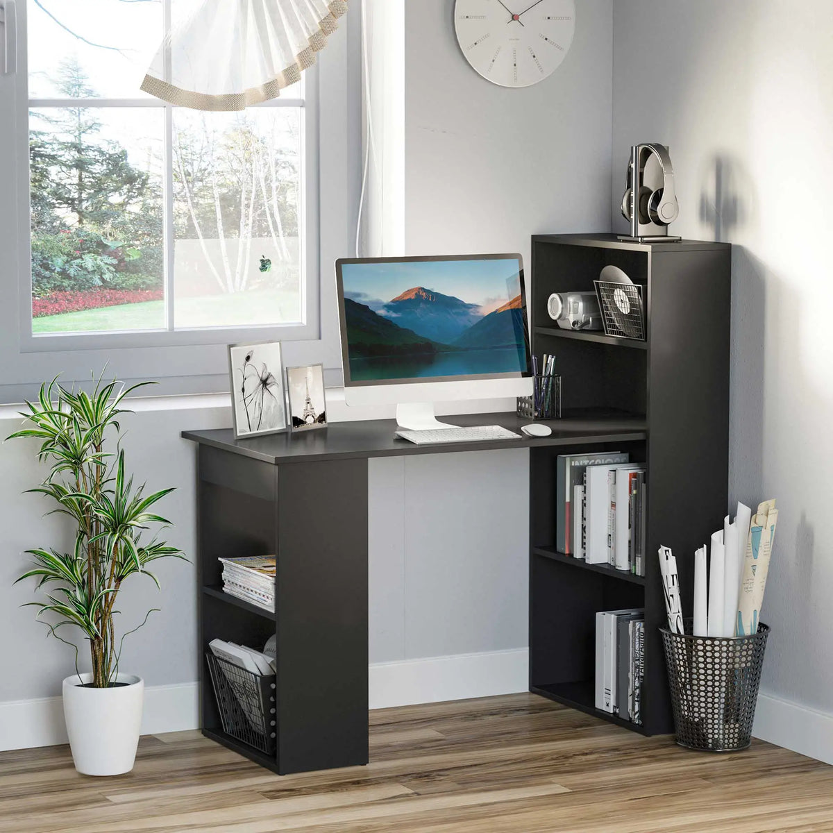 Modern Computer Desk With Storage, 47" Writing Workstation, Black Writing Desks at Gallery Canada