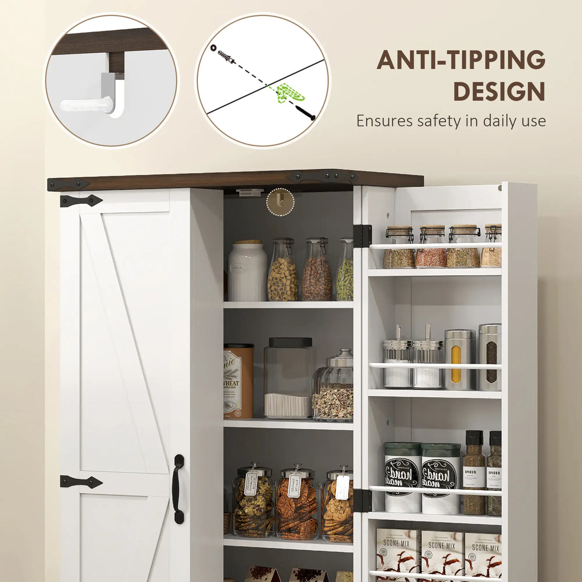47" Kitchen Pantry Cabinet, Adjustable Shelves, White Kitchen Pantry Cabinets at Gallery Canada