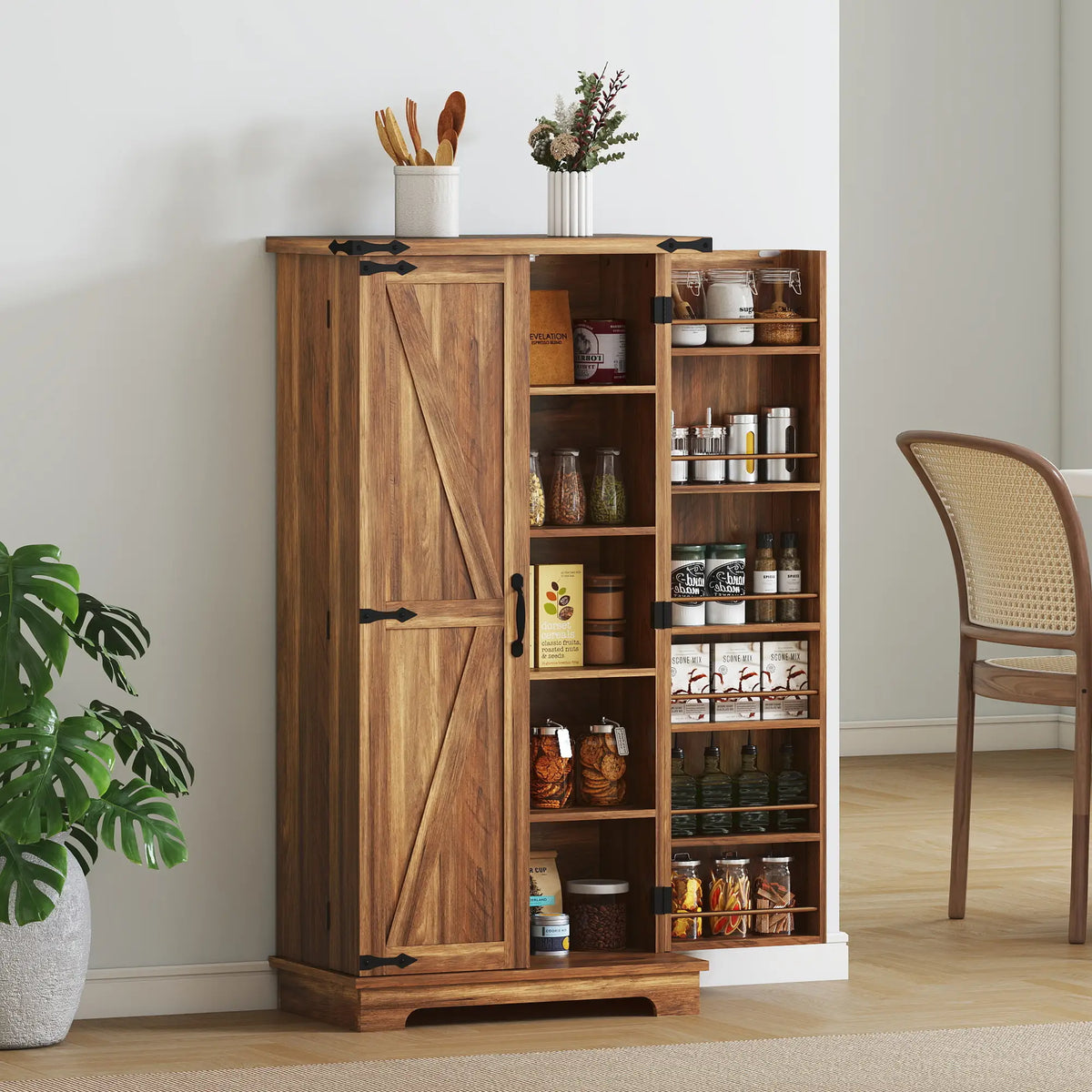 47 Inch Kitchen Pantry Cabinet, Adjustable Shelves, Brown Kitchen Pantry Cabinets at Gallery Canada
