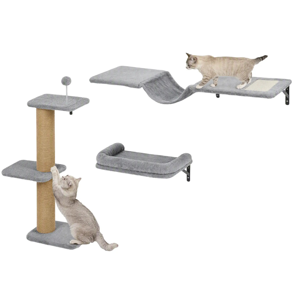 3-in-1 Cat Wall Shelves, Bed, Hammock, Posts, Spring Ball Cat Climbing Wall at Gallery Canada