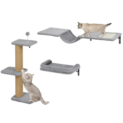 3-in-1 Cat Wall Shelves, Bed, Hammock, Posts, Spring Ball Cat Climbing Wall at Gallery Canada