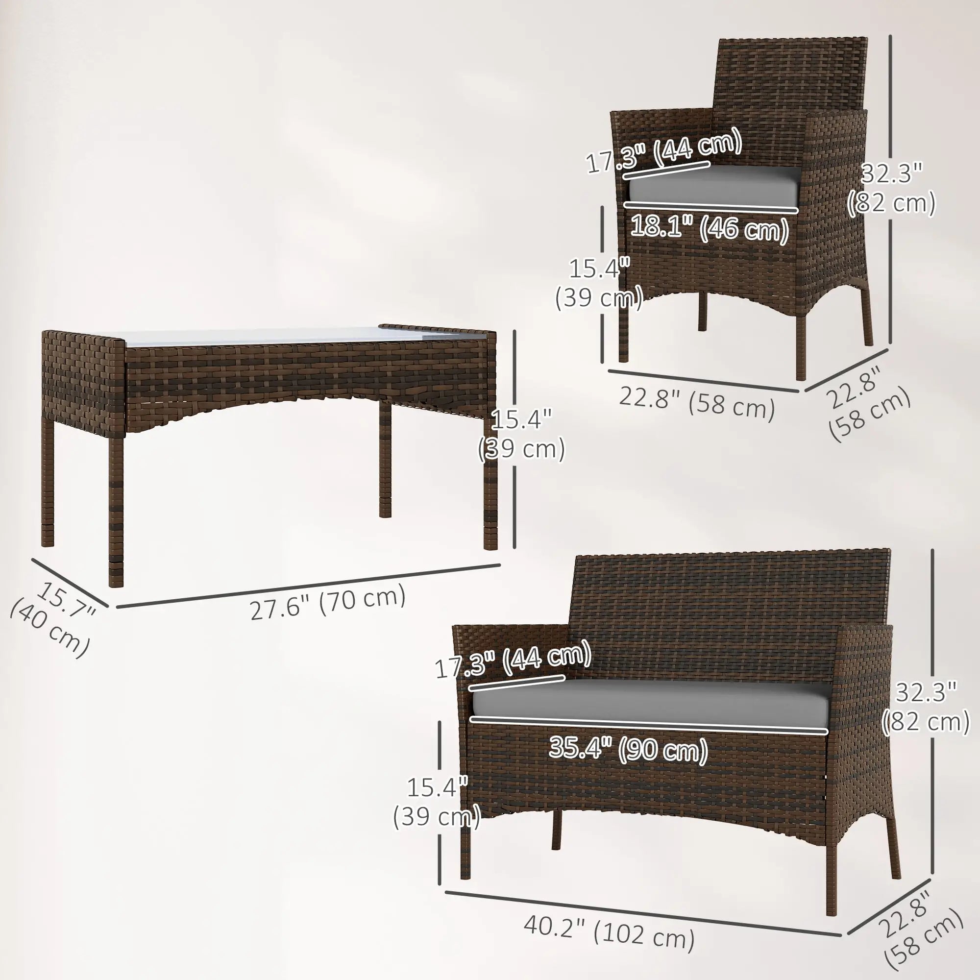 4-Piece Wicker Outdoor Balcony Set, Rattan Patio Furniture, Grey Patio Furniture Sets at Gallery Canada