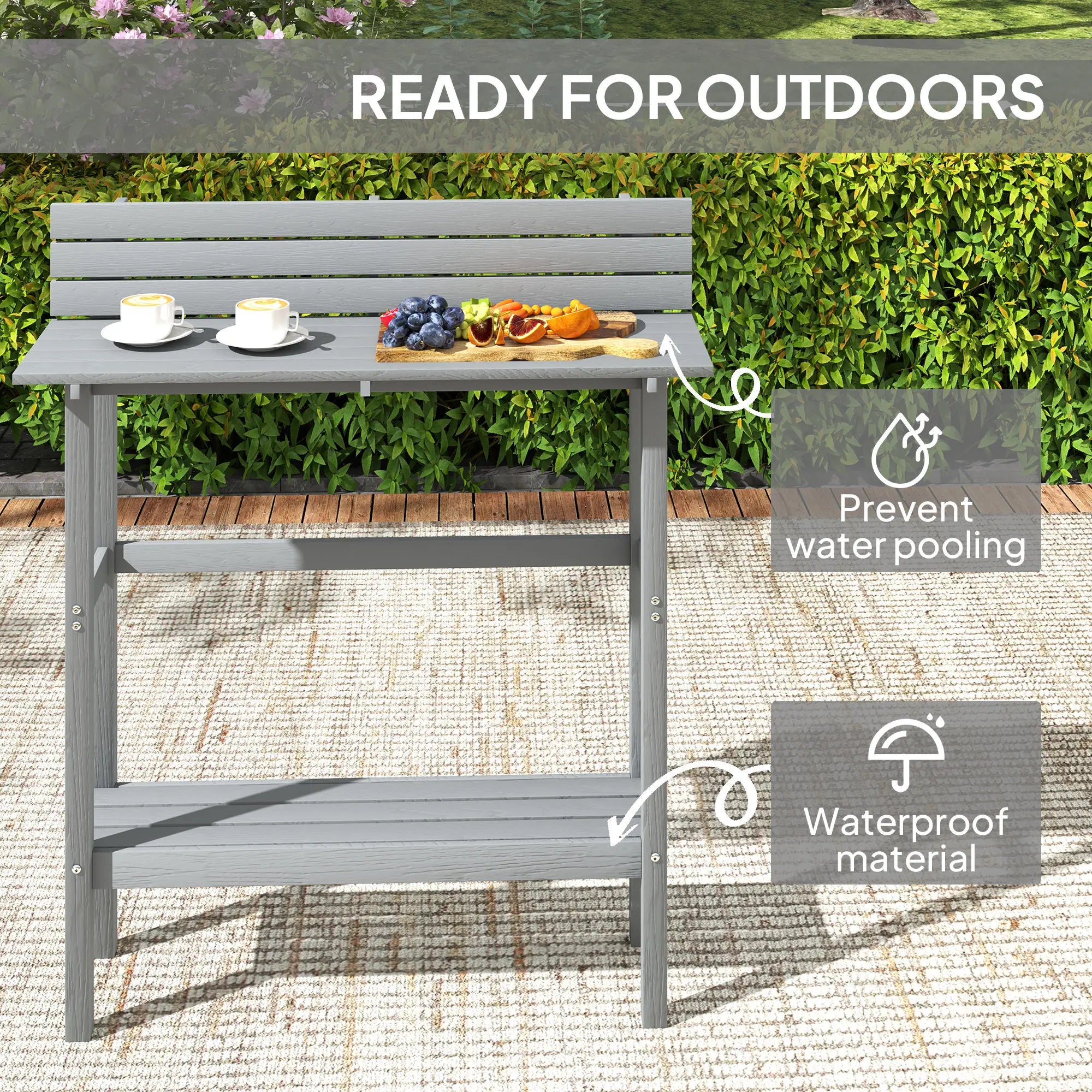 110cm Rectangle Outdoor Bar Table, Slatted Top, Grey Patio Dinning Tables at Gallery Canada