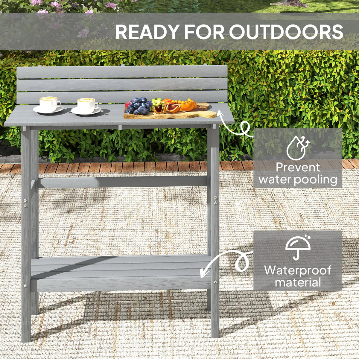 110cm Rectangle Outdoor Bar Table, Slatted Top, Grey Patio Dinning Tables at Gallery Canada