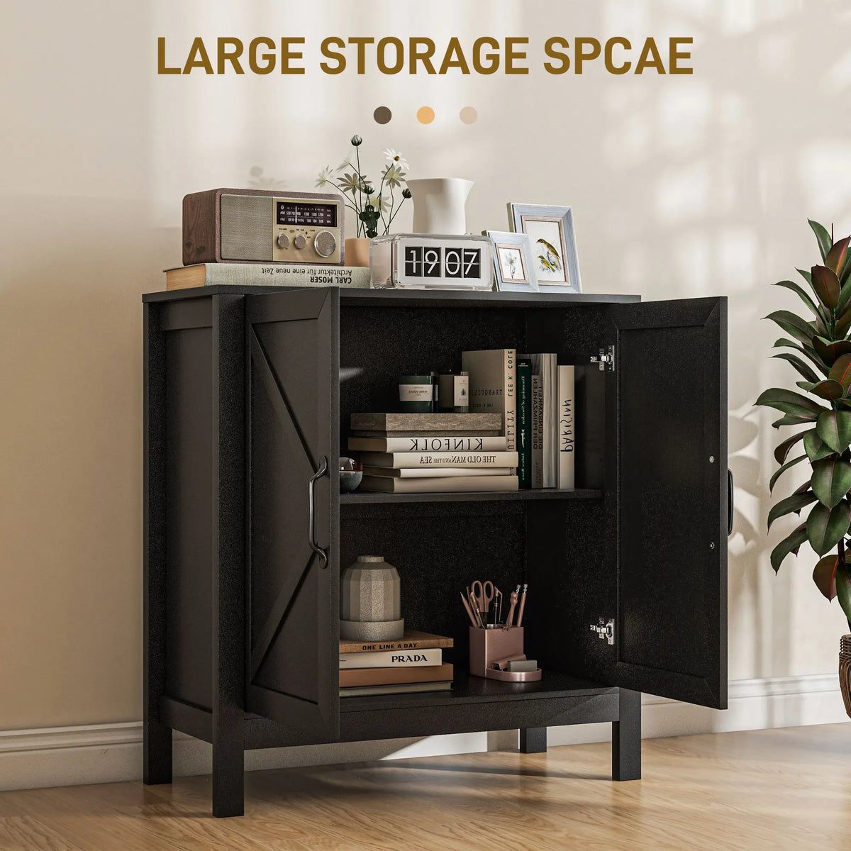 Sideboard Buffet, Kitchen Cabinet with Barn Door, Adjustable Shelves, Black Oak, Black Bar Cabinets at Gallery Canada