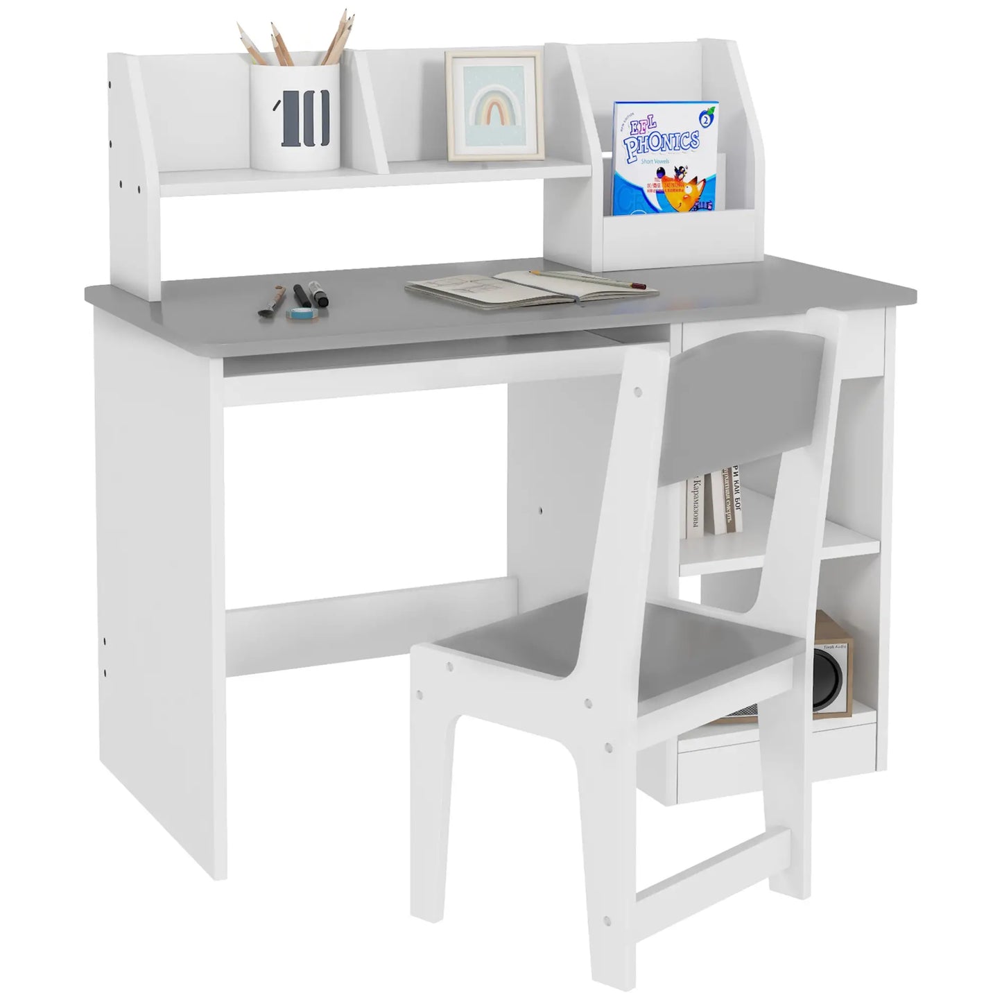 Kids Desk and Chair Set, Study Table for 5-8 Year Old, Grey Kids Desk Sets Grey at Gallery Canada