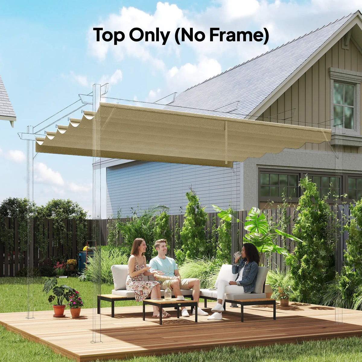 Retractable Pergola Canopy, 10' x 10', Beige Gazebo Canopy Replacement at Gallery Canada