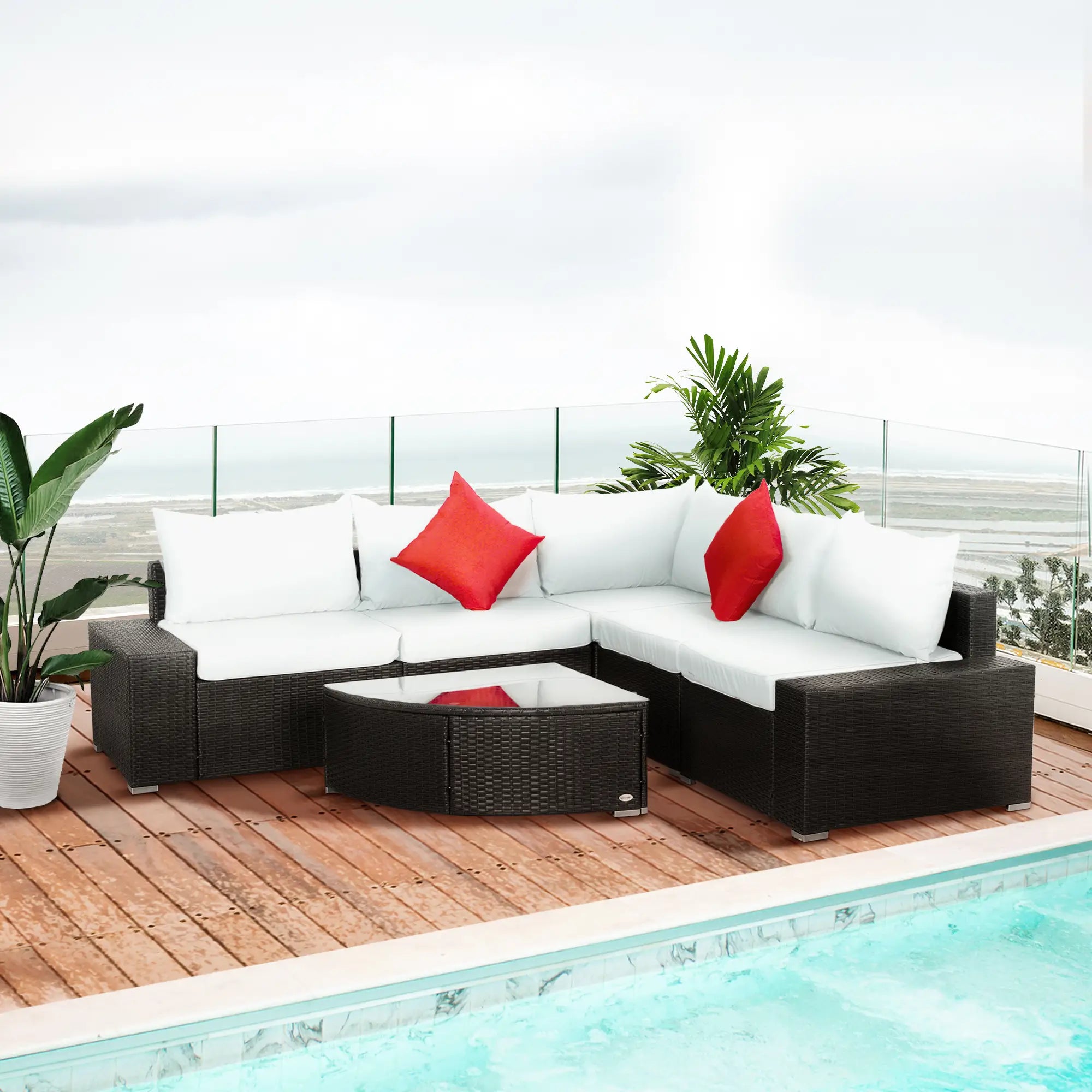 Outdoor Wicker Furniture Set 6 Piece, Cushioned Rattan Sofa, Cream White Patio Furniture Sets at Gallery Canada