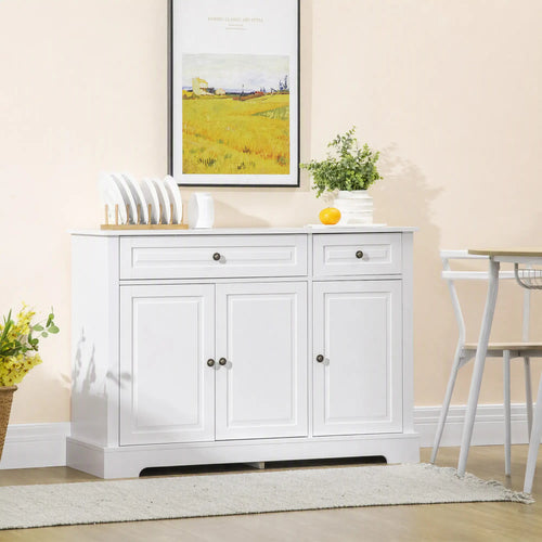 Modern Sideboard Cabinet, 2 Drawers, Adjustable Shelves, White