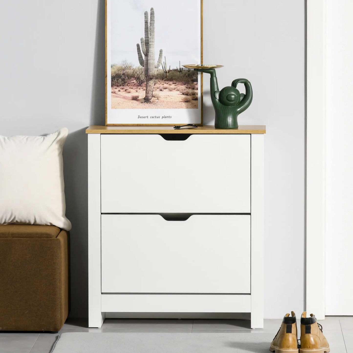 Shoe Storage Cabinet, 2 Flip Drawers, Adjustable Shelves, White Shoe Storage Cabinets & Racks at Gallery Canada