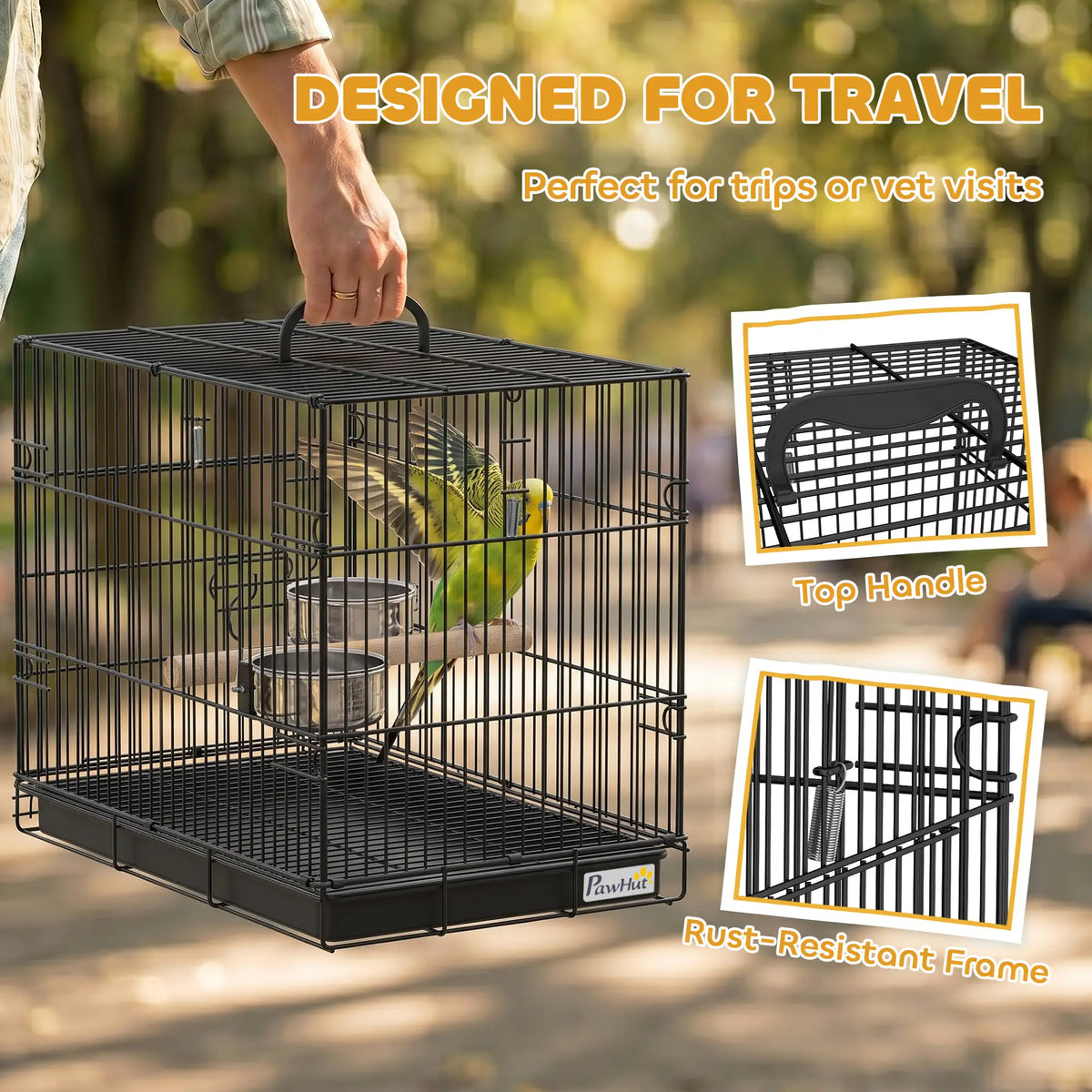 Bird Cage Portable w/ Slide-Out Tray Travel Cage for Parakeets w/ Perch &; Food Bowls Black Bird Cages at Gallery Canada