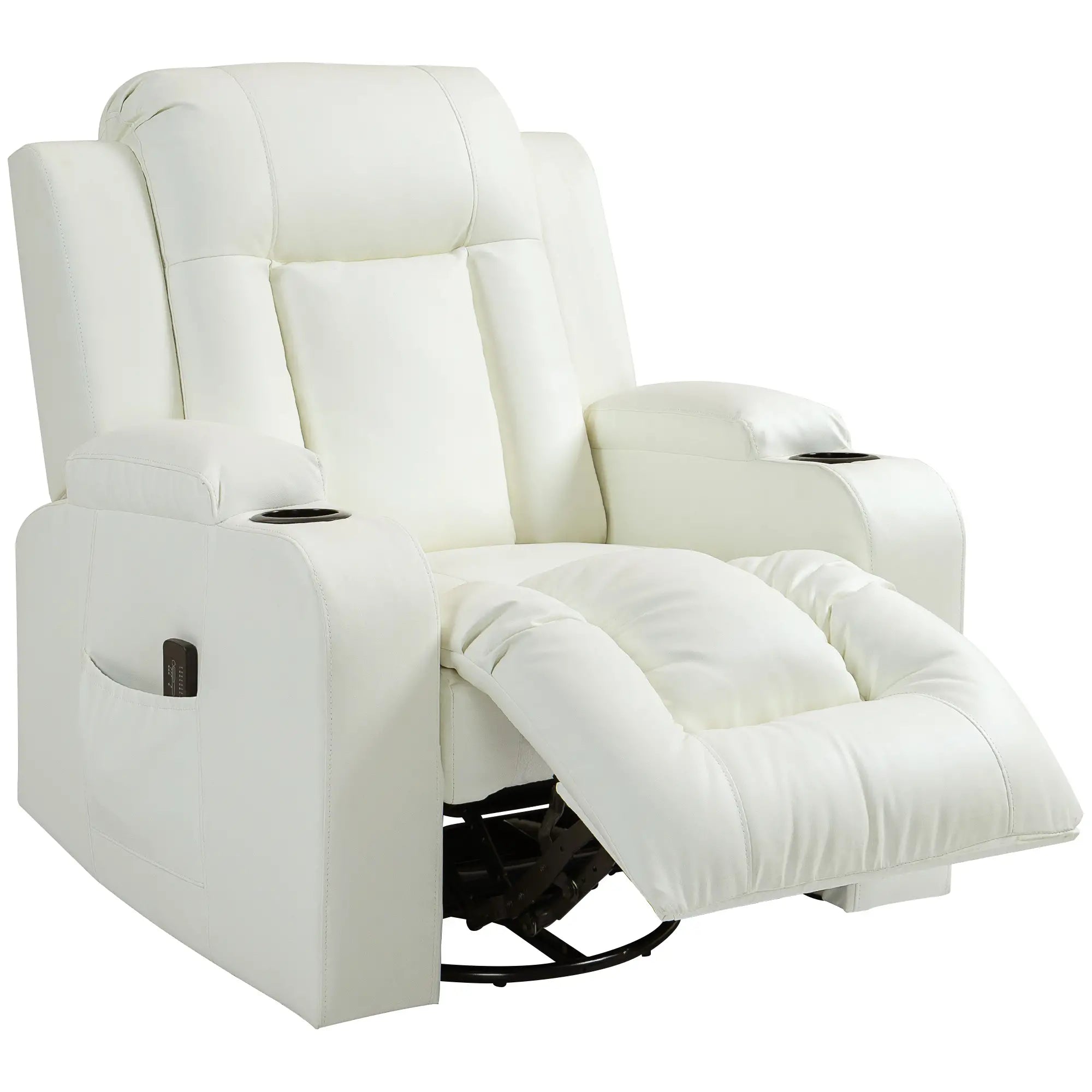 Swivel Massage Recliner Chair, Manual Rocker, PU Leather, Cream White Single Sofas Cream at Gallery Canada