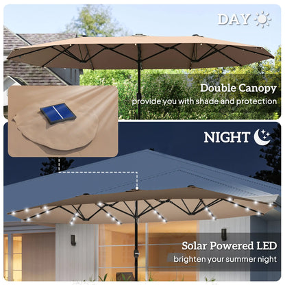 174" Double-Sided Sun Umbrella, Patio Sun Shade, Solar LED Light, Khaki Double-sided Umbrellas at Gallery Canada
