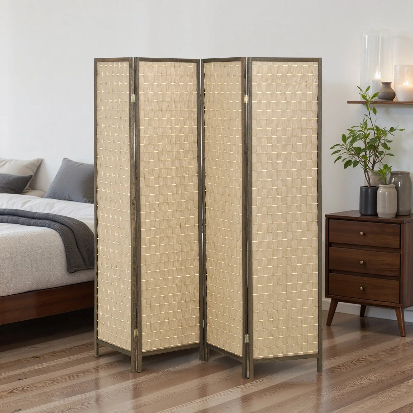 6 FT 4 Panel Folding Privacy Screen, Brown Room Divider, Brown Room Dividers at Gallery Canada