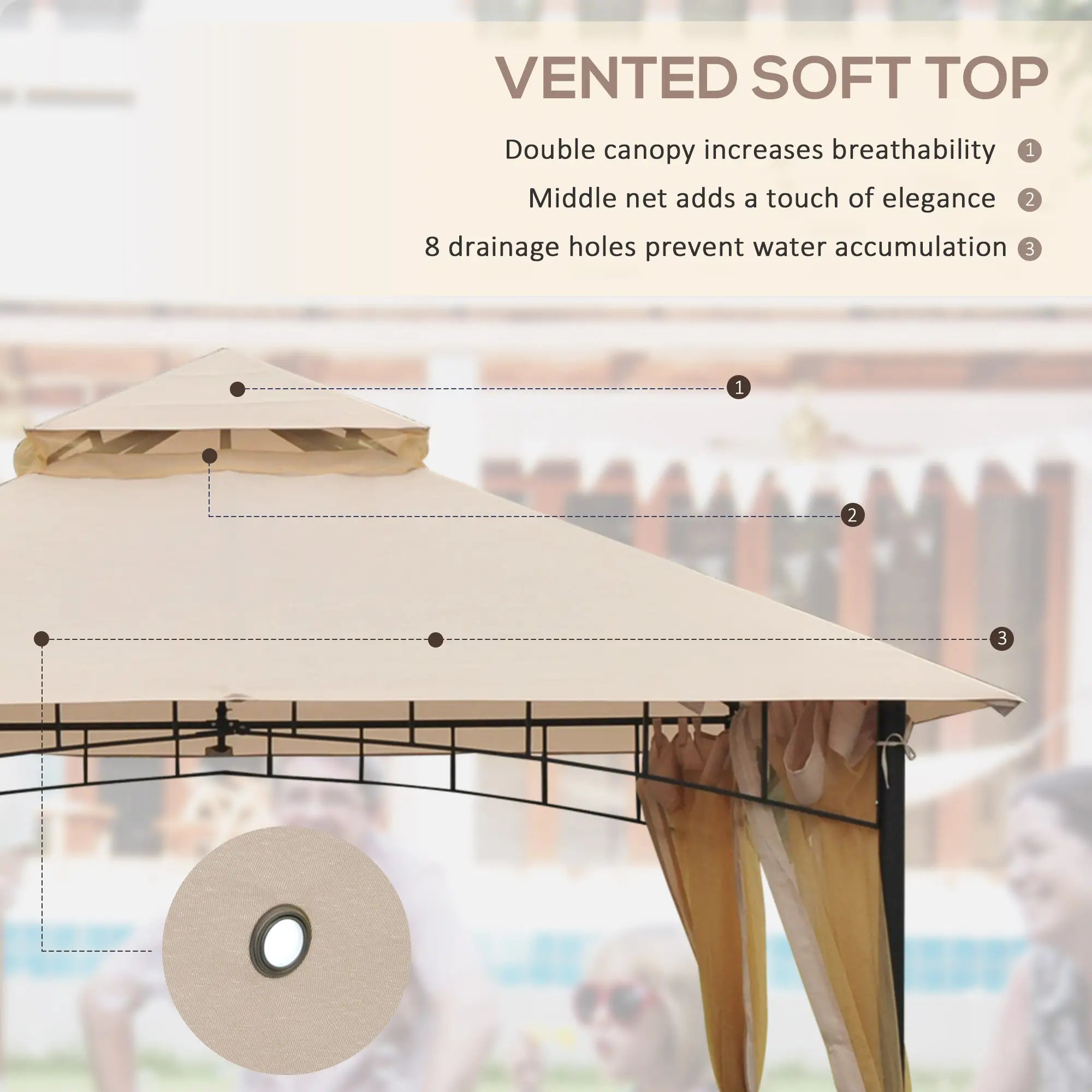 10' x 10' Double Tier Garden Gazebo, Water-Resistant, Anti-UV, Beige Gazebos at Gallery Canada