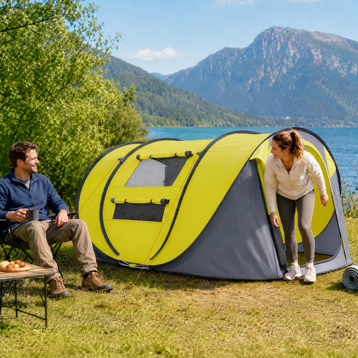 4 Person Camping Tent, Automatic Setup, Yellow Camping Tents at Gallery Canada