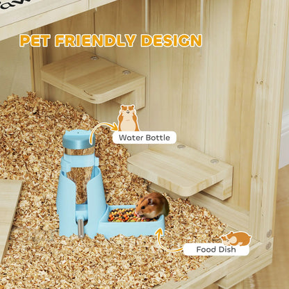 28"L Wooden Hamster Cage, Seesaw, Water Bottle, Food Dish, Hut, Transparent Panel Hamster Cages at Gallery Canada