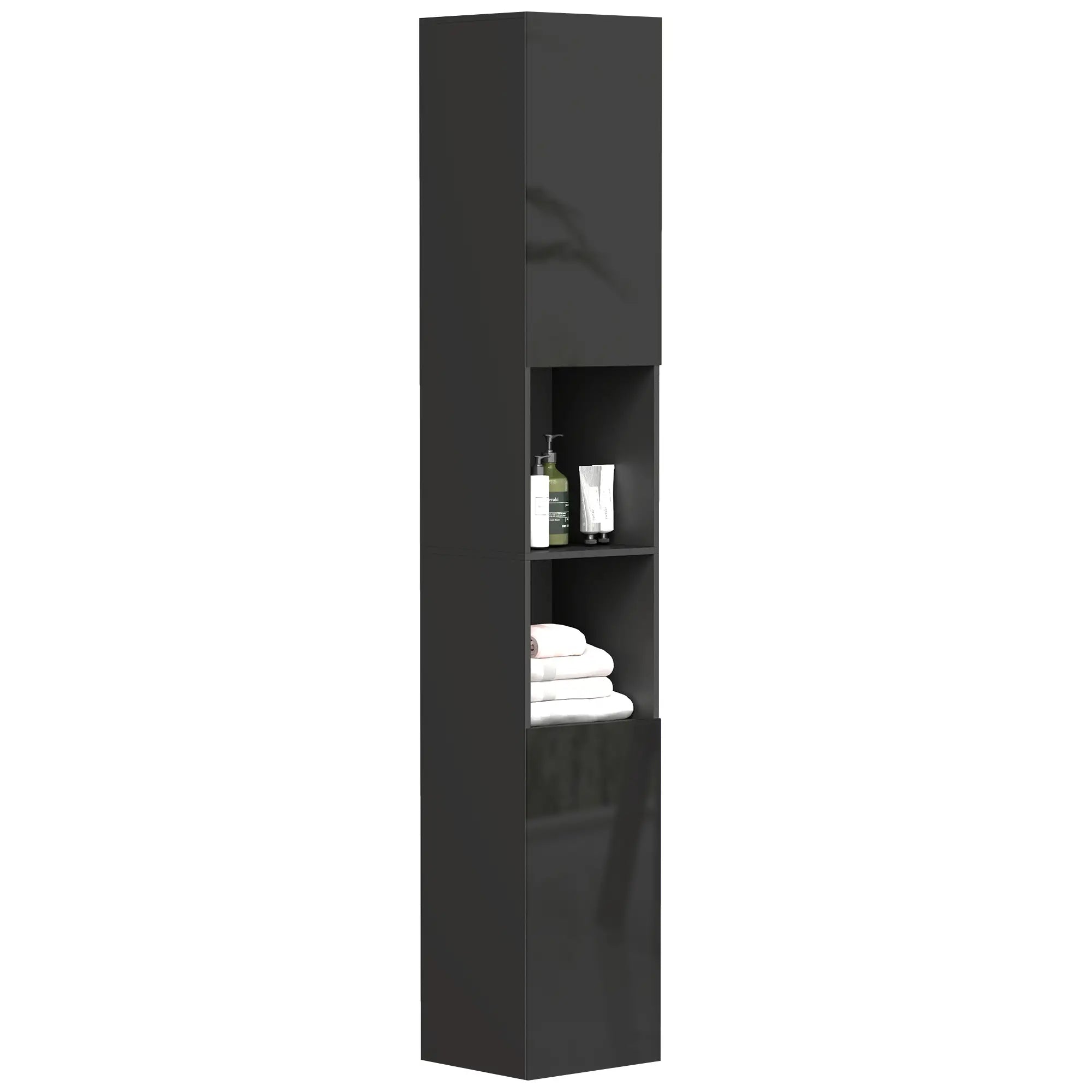 Tall Bathroom Cabinet, High Gloss Storage, Adjustable Shelves, 11.8