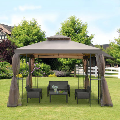10' x 10' Steel Patio Gazebo, Removable Mesh Curtains, Brown Gazebos at Gallery Canada