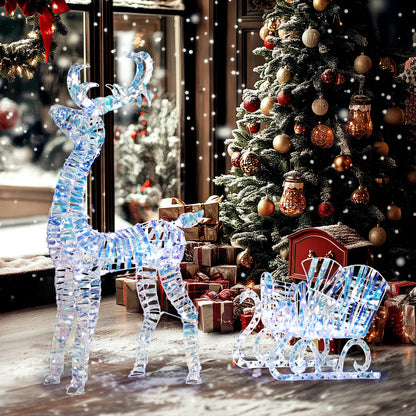 Lighted Christmas Reindeer with Sleigh, 170 LED Lights, Silver Christmas Deer Lights at Gallery Canada