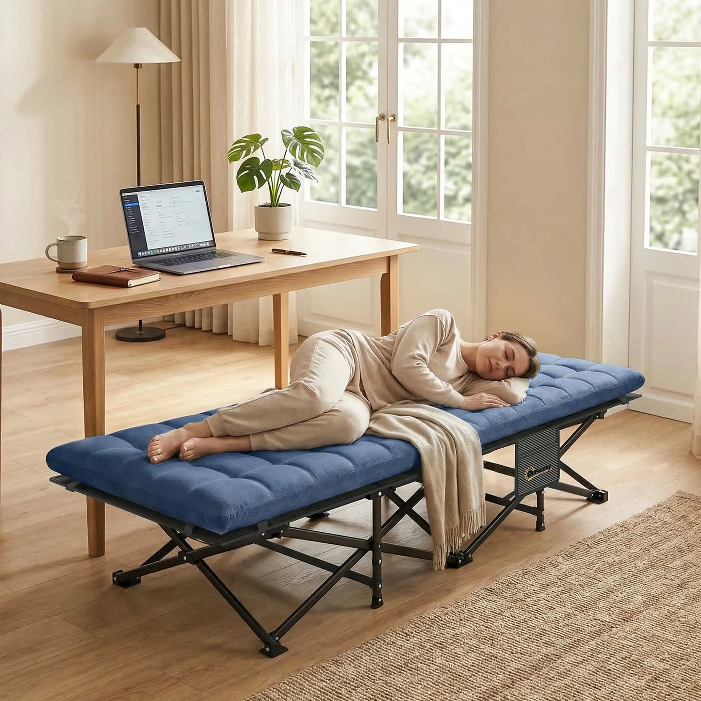 32" Extra Wide Folding Camping Cot, Soft Pad, Non-Slip Feet, Carry Bag, Blue Camping Cots at Gallery Canada