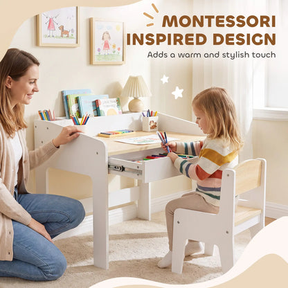 Kids Table and Chair Set, Study Desk with Shelf, White, White Kids Table Sets at Gallery Canada