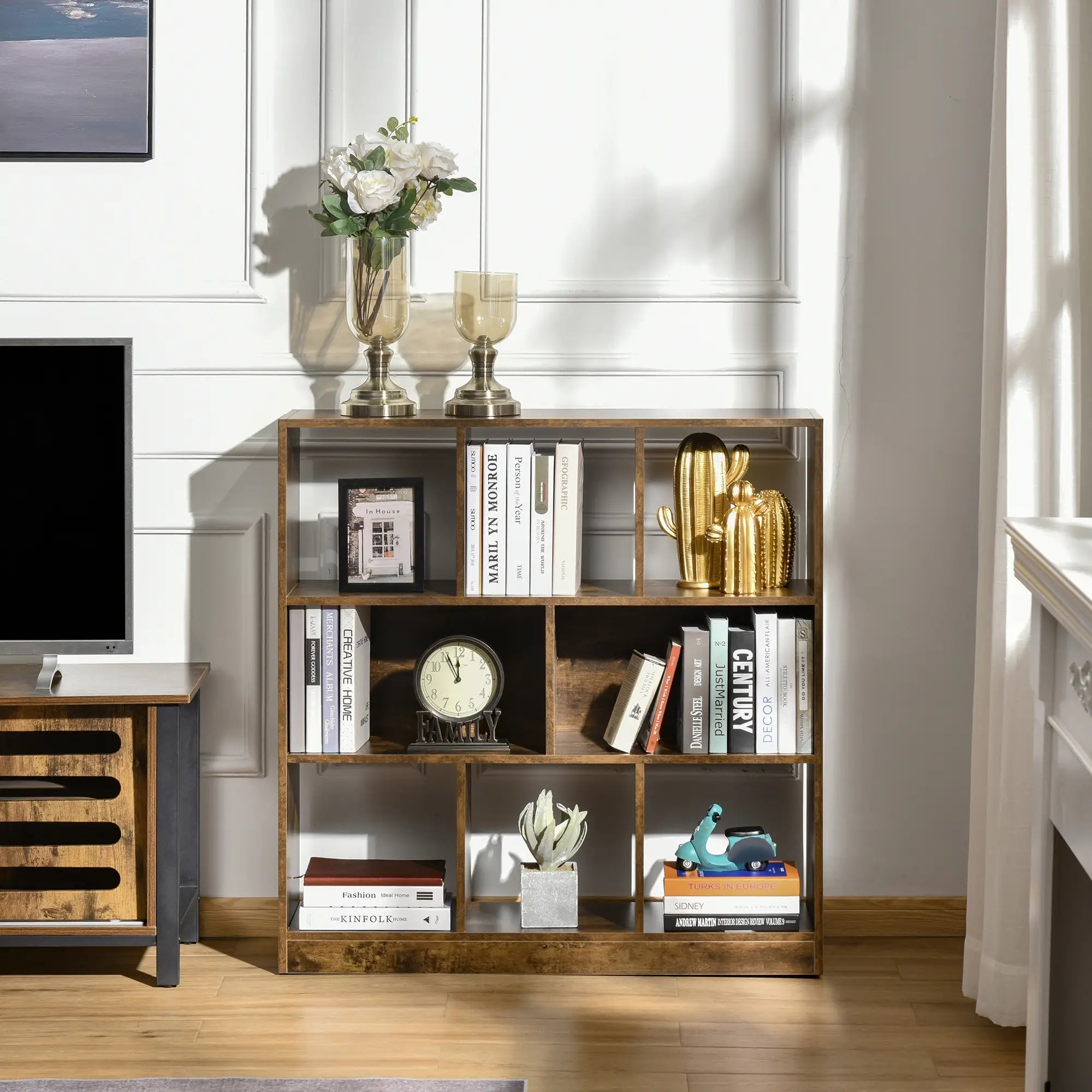 3-Tier Storage Shelf, Bookcase Display Rack, Rustic Brown Small Bookshelves at Gallery Canada