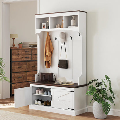 3-in-1 Hall Tree, Bench, Coat Rack with Shoe Storage, White Wood Grain, White Clothing Storage at Gallery Canada