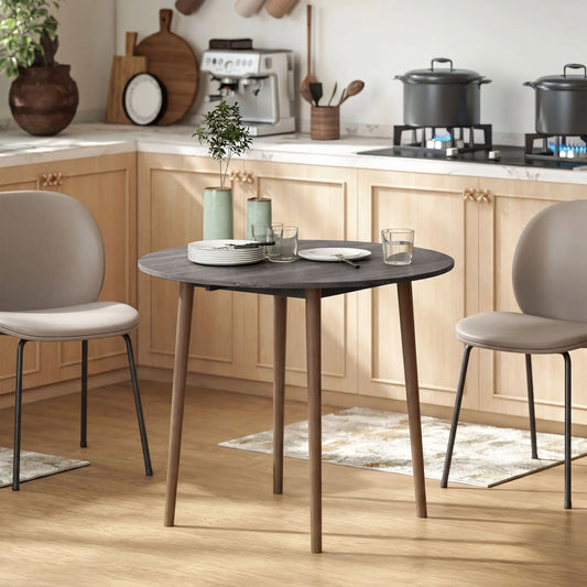 35" Folding Dining Table, Round Drop Leaf, Distressed Light Grey, Light Grey