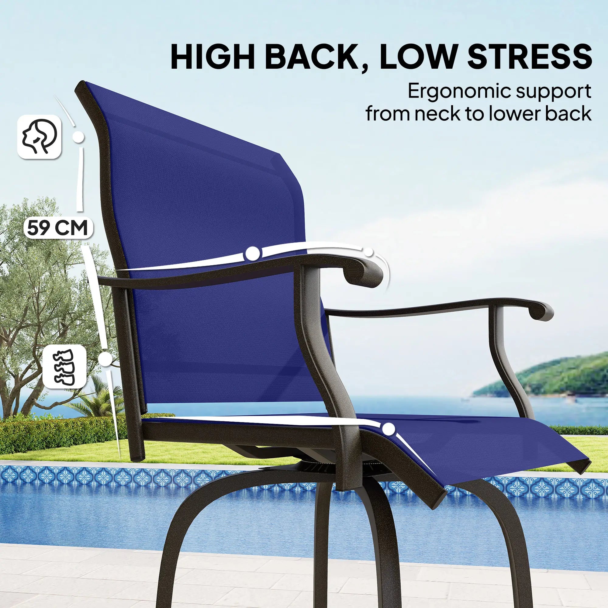 Swivel Bar Stools Set Of 2, Steel Frame, Navy Blue Bistro Sets at Gallery Canada
