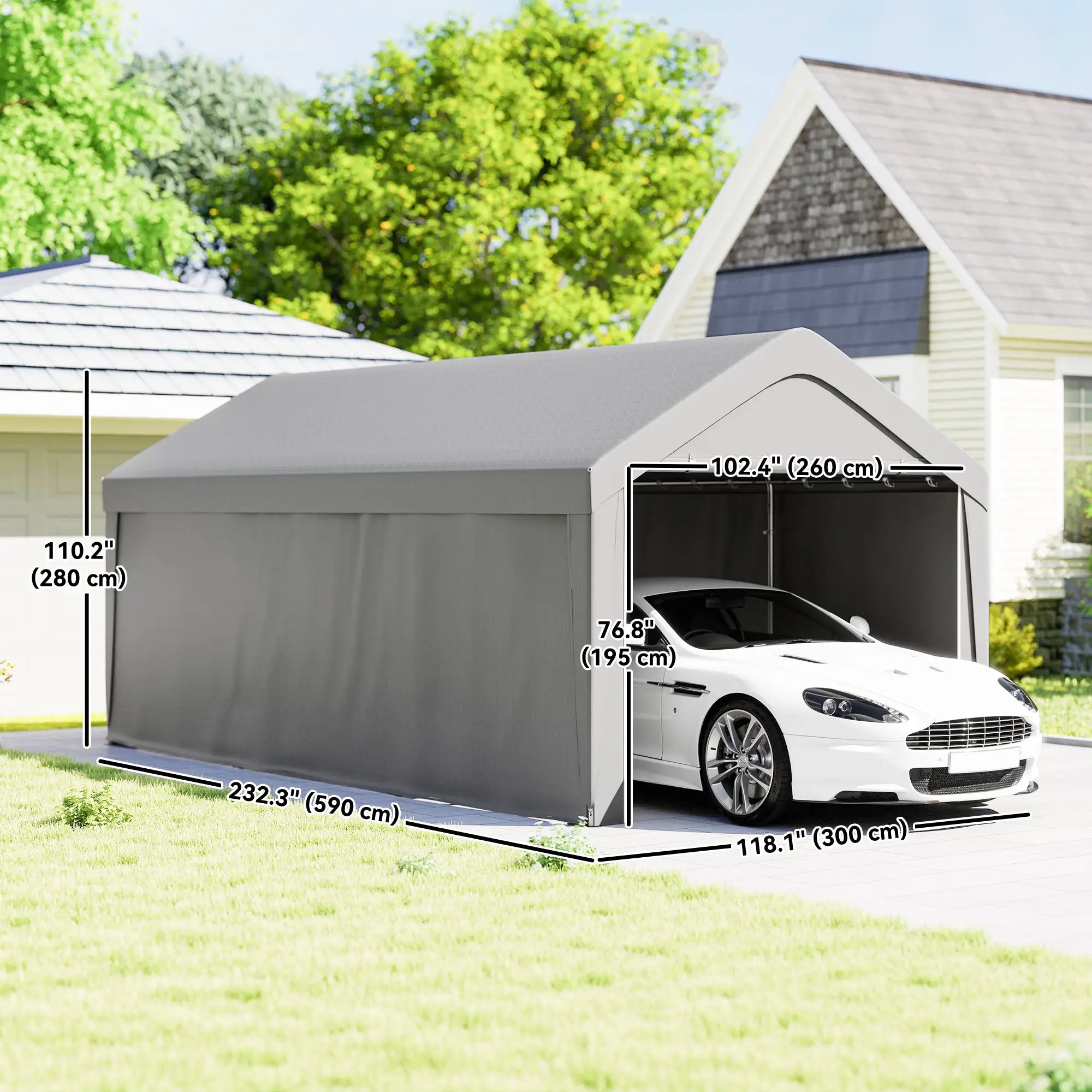 10 x 20 ft Portable Garage, 2 Roll-Up Doors, Removable Sidewalls, Light Grey Car Shelters at Gallery Canada