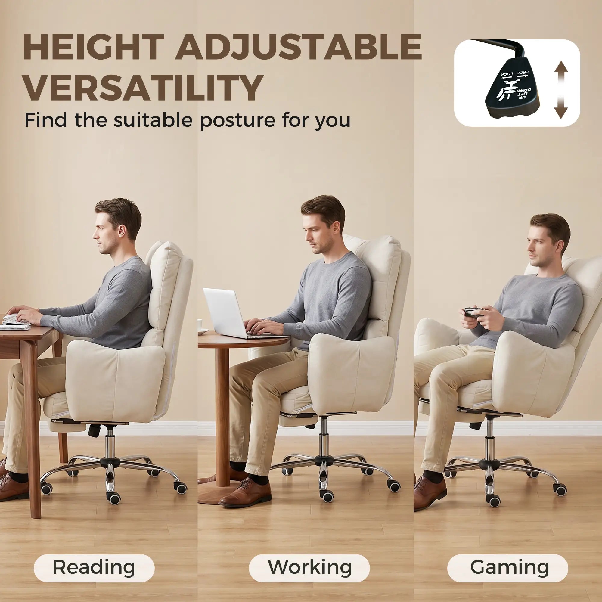 Ergonomic Reclining Office Chair with Foot Rest, Cream Executive & Manager Chairs at Gallery Canada
