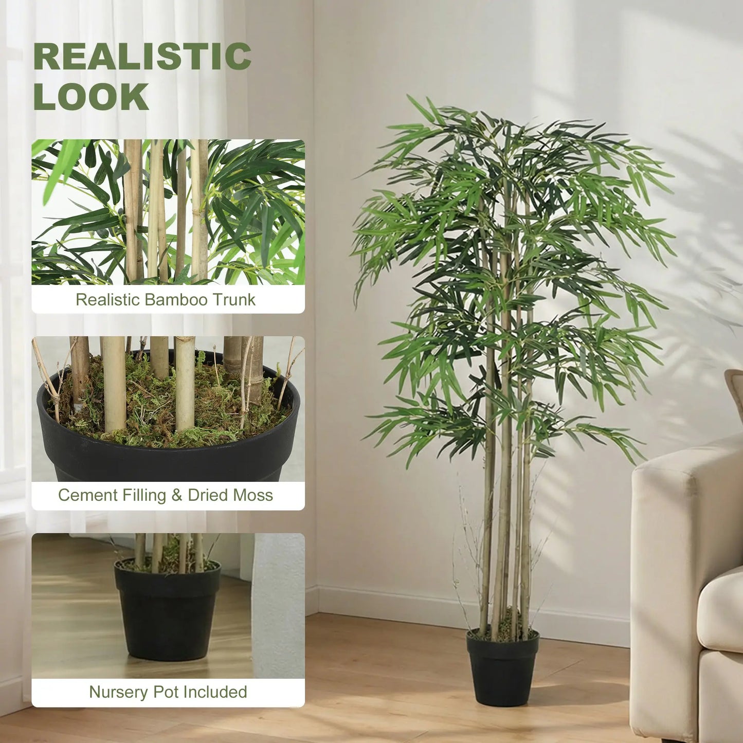 5FT Artificial Bamboo Tree Set, 1095 Leaves, Nursery Pot, Green Artificial Trees at Gallery Canada