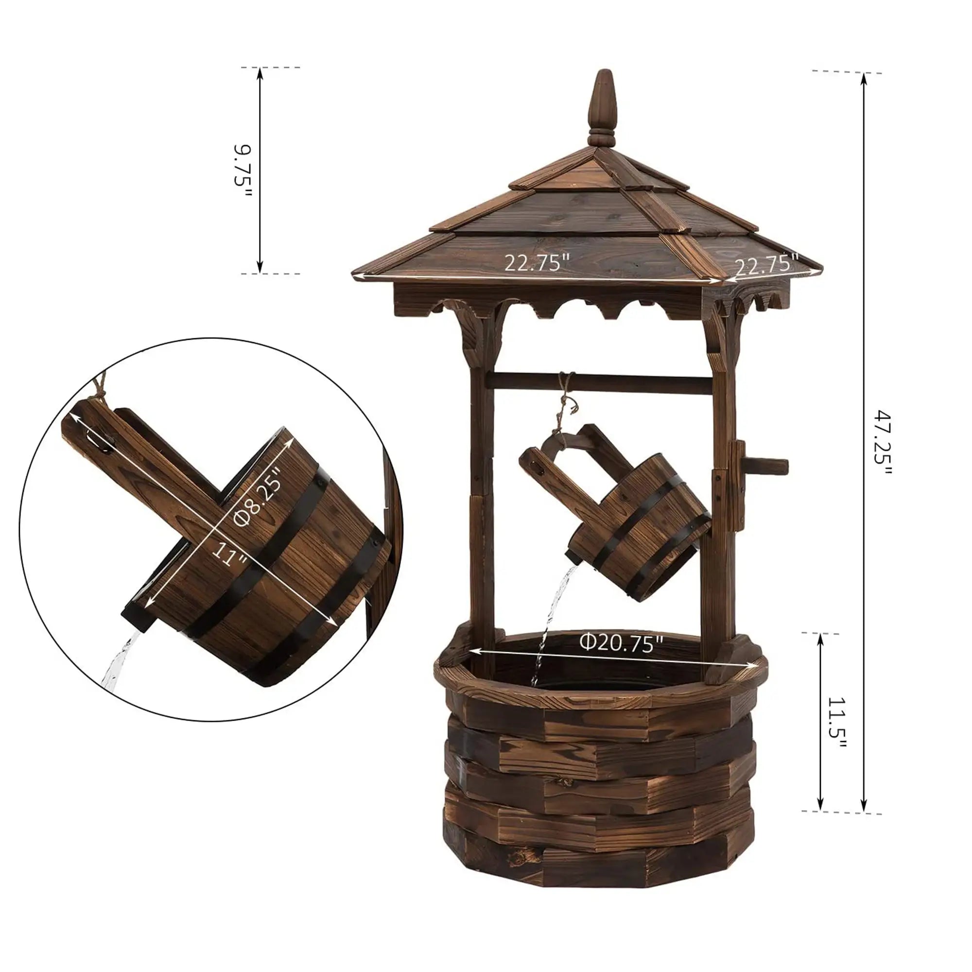 Outdoor Waterfall Fountain With Pump, Natural Wood Wishing Well, 22.5x22.5x47.25 Water Fountains at Gallery Canada