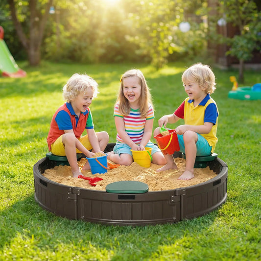 Kids Outdoor Sandbox with Cover, Waterproof Canopy, Fabric Liner, Brown Sandboxes & Accessories Brown at Gallery Canada
