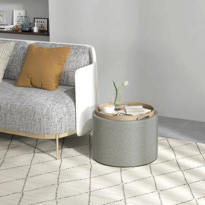 Round Coffee Table, Hidden Storage, Tray Top, Upholstered Footrest, Linen Coffee Tables at Gallery Canada