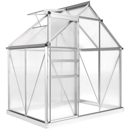 6' x 4' x 6.6' Walk-in Greenhouse, Polycarbonate, Adjustable Roof Vent Walk In Greenhouses Clear, Silver at Gallery Canada