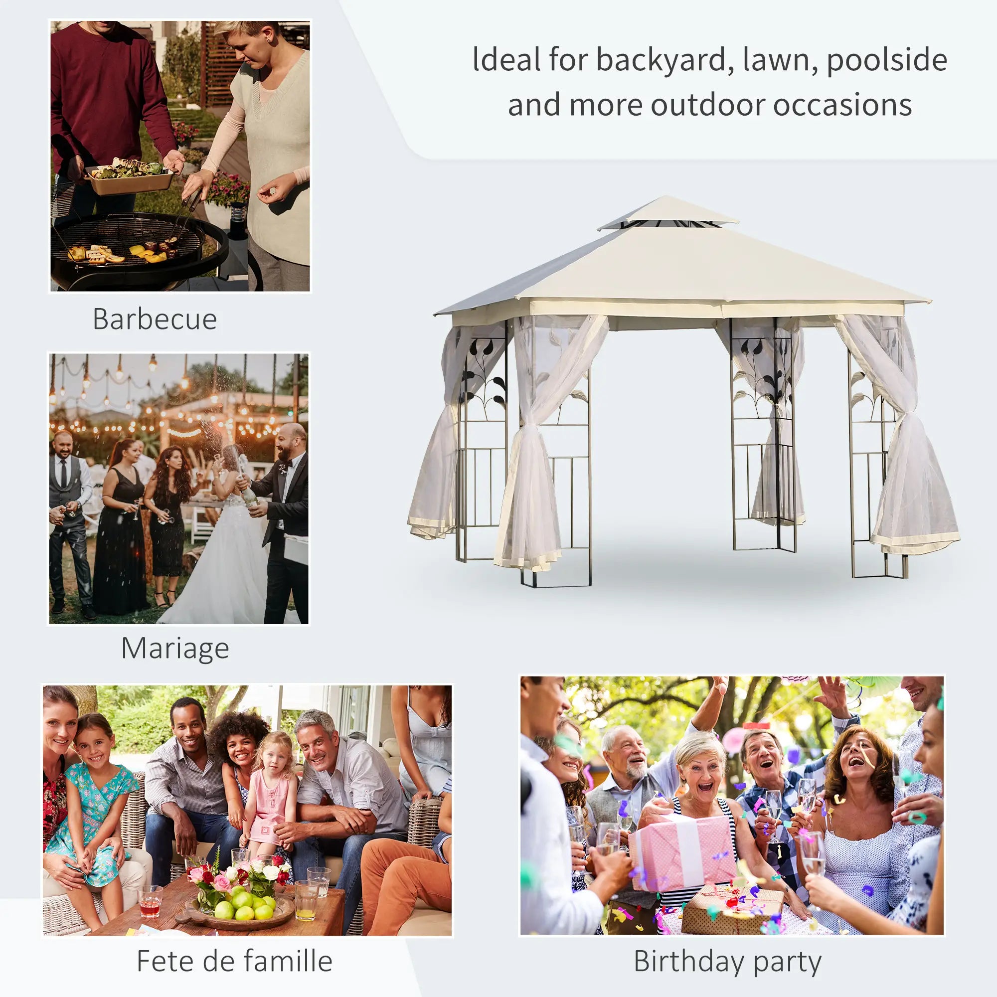10'x10' Steel Patio Gazebo, Soft-Top, 2-Tier Polyester Roof, White Gazebos at Gallery Canada