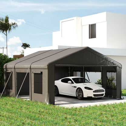 20' x 20' Heavy Duty Carport, Portable Garage Canopy Tent, Dark Grey Car Shelters at Gallery Canada
