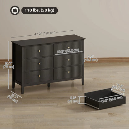 Modern 6 Drawer Dresser, Double Chest, Black Storage Cabinets at Gallery Canada