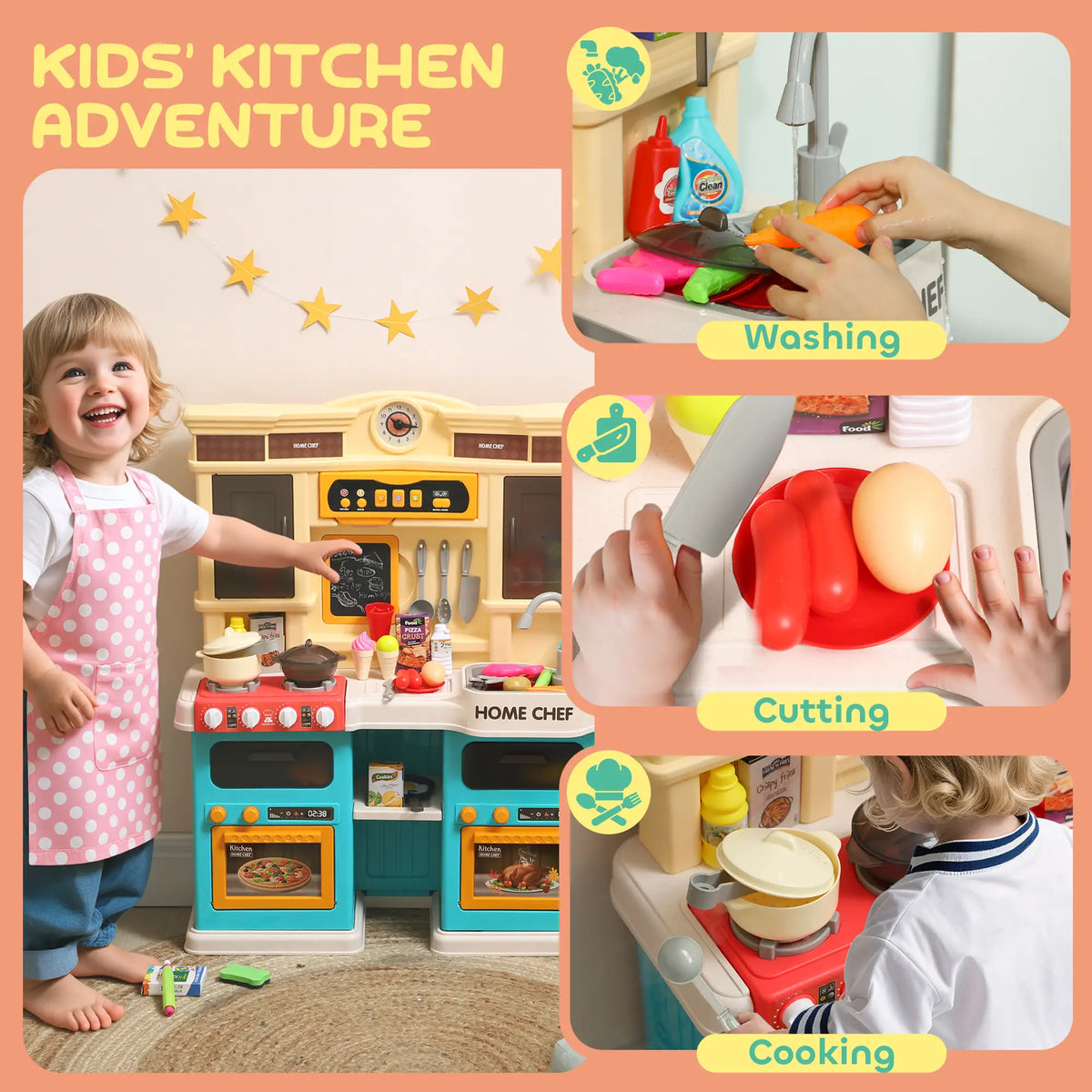 Kids Kitchen Playset with Lights, Sounds, Sink, Stove, Clock, Green Play Kitchen at Gallery Canada
