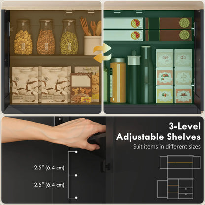 64" Kitchen Pantry Cabinet, 3 Cabinets, 2 Drawers, Adjustable Shelves, Black Kitchen Pantry Cabinets at Gallery Canada