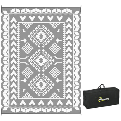 9' x 12' Outdoor RV Rug, Reversible Patio Mat, White and Grey Garden Decor at Gallery Canada