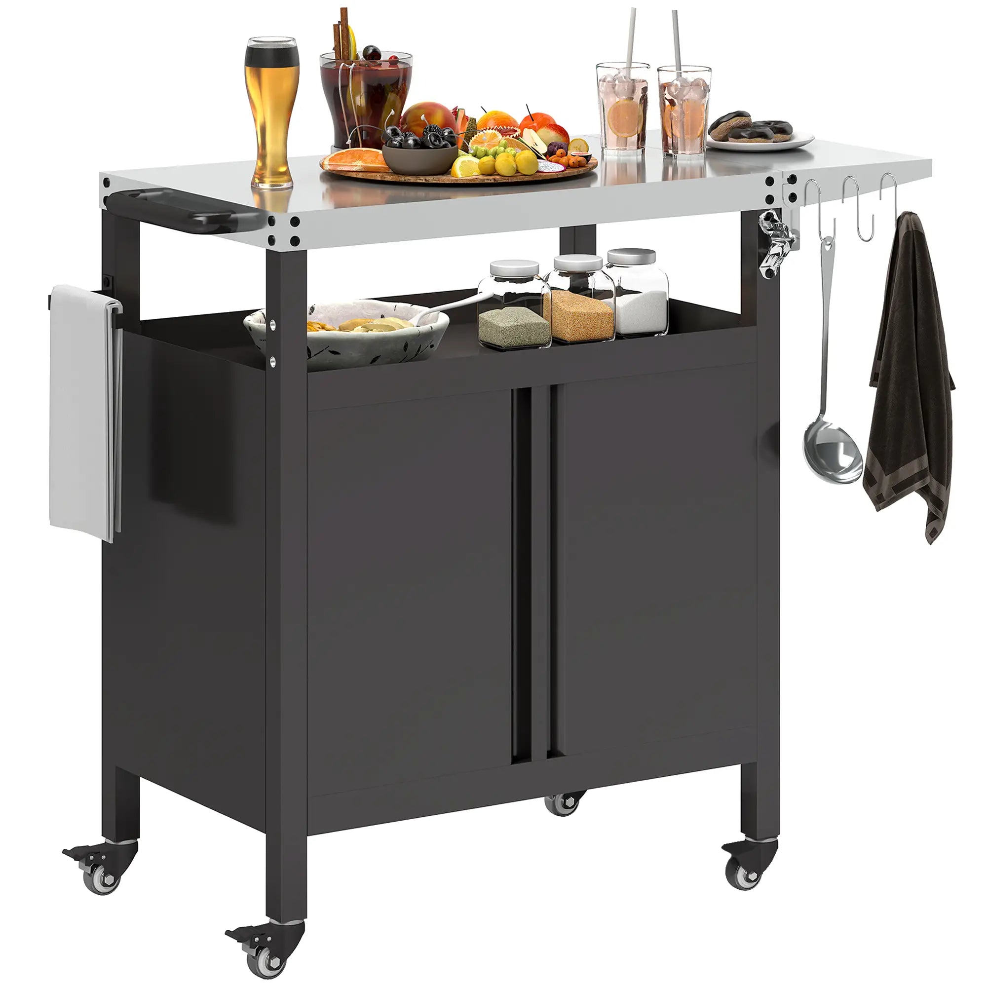 Outdoor Grill Cart Table With Foldable Side Table, 45.7