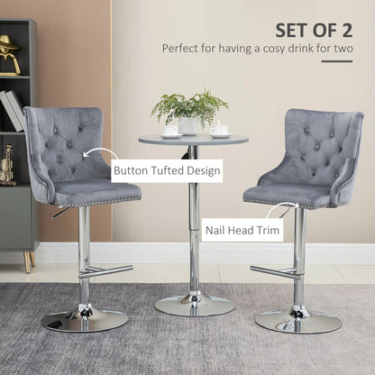 Adjustable Bar Stools Set of 2, Swivel Velvet, Counter Height, Grey Bar Stools at Gallery Canada