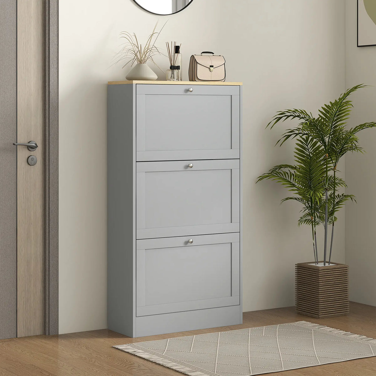 Modern Shoe Storage, 3 Flip Drawers, Adjustable Shelves, 18 Pairs, Grey Shoe Storage Cabinets & Racks at Gallery Canada