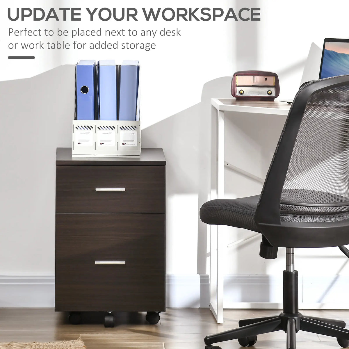 Mobile Vertical File Cabinet, 2 Drawers, Wheels, Letter or A4, Brown Office Cabinets & Cupboards at Gallery Canada
