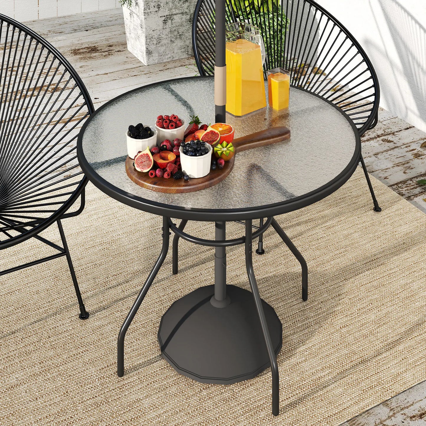 39.4" Round Outdoor Dining Table, Glass Top, Steel Frame, Garden Patio Patio Dining Tables at Gallery Canada