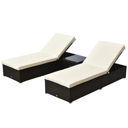 3pc Rattan Lounge Chair Set, Side Table, Outdoor Patio, Cushion Chaise Loungers Coffee and Cream at Gallery Canada