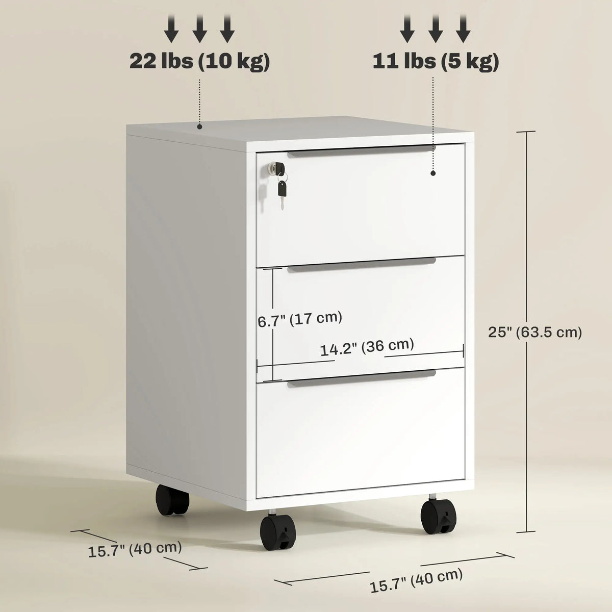 3-Drawer File Cabinet with Wheels, Vertical, Lock, White Office Cabinets & Cupboards at Gallery Canada